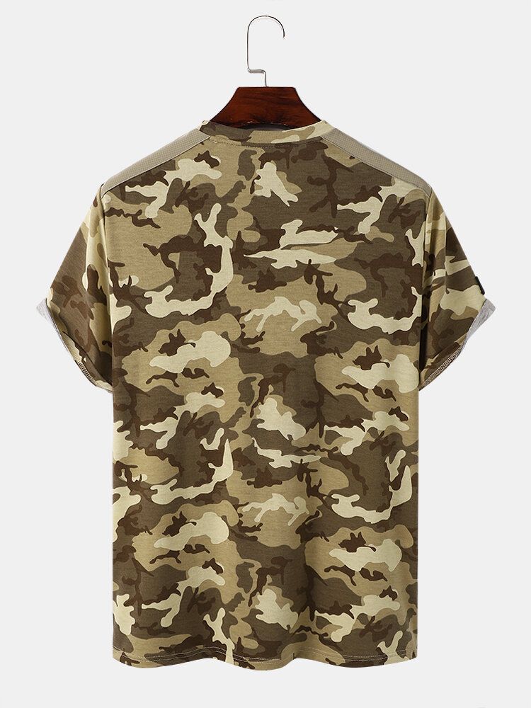 T-shirt À Manches Courtes Pour Hommes Avec Imprimé Camouflage Vichy Et Ourlet À Poche Unique