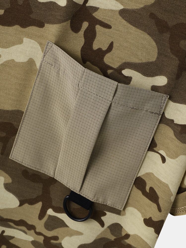 T-shirt À Manches Courtes Pour Hommes Avec Imprimé Camouflage Vichy Et Ourlet À Poche Unique