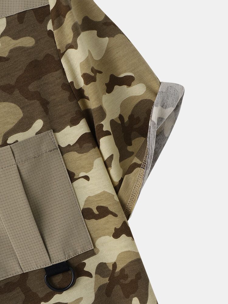 T-shirt À Manches Courtes Pour Hommes Avec Imprimé Camouflage Vichy Et Ourlet À Poche Unique