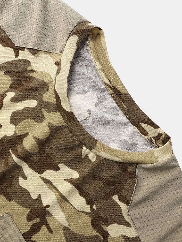 T-shirt À Manches Courtes Pour Hommes Avec Imprimé Camouflage Vichy Et Ourlet À Poche Unique