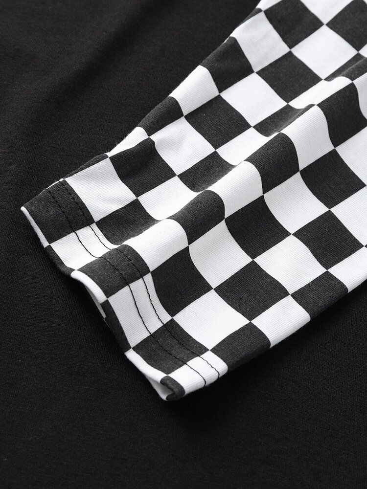 T-shirt À Manches Longues En Damier Pour Hommes False Two Patchwork