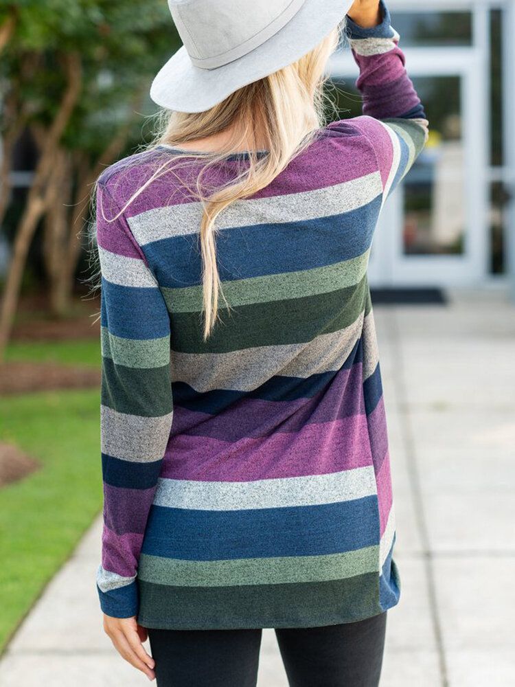 T-shirt À Manches Longues À Rayures Multicolores Pour Femmes