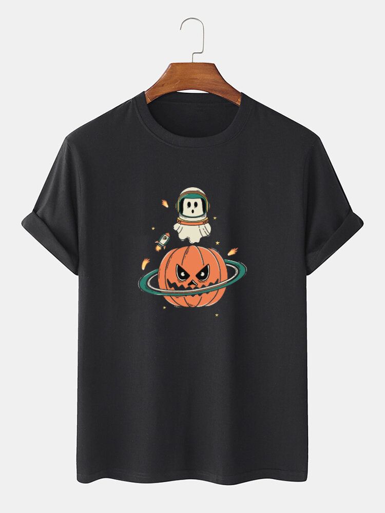 T-shirts 100% Coton À Manches Courtes Et Imprimé Citrouille D'halloween Pour Hommes