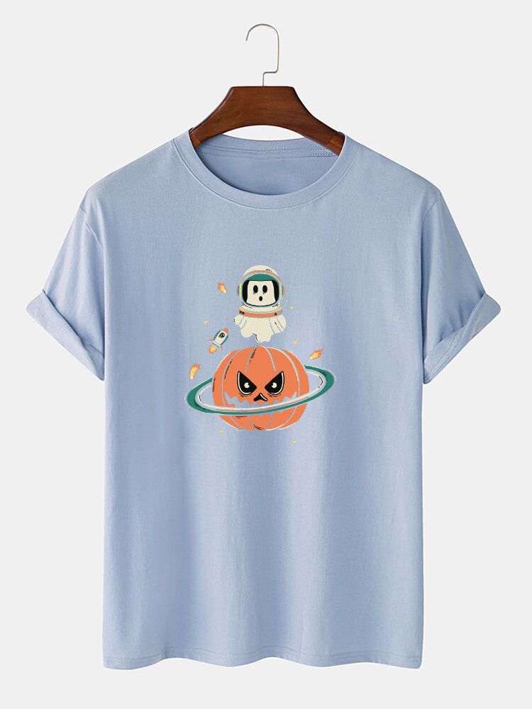 T-shirts 100% Coton À Manches Courtes Et Imprimé Citrouille D'halloween Pour Hommes