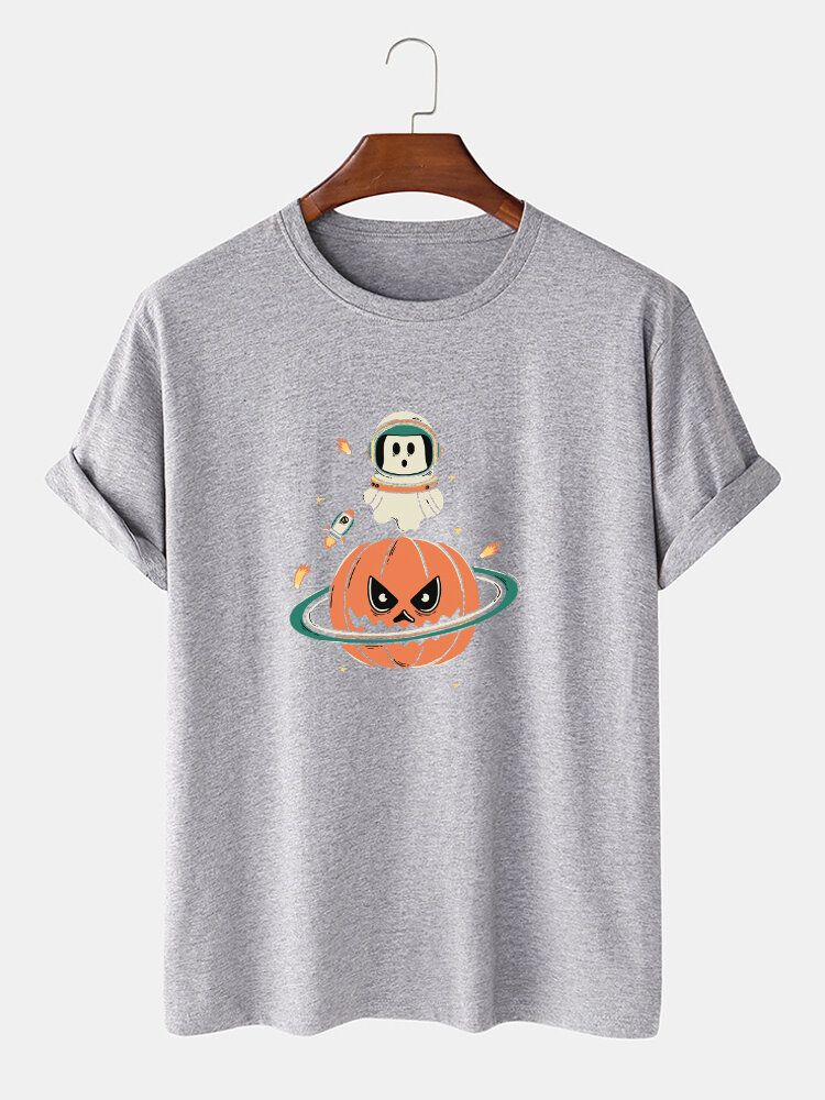 T-shirts 100% Coton À Manches Courtes Et Imprimé Citrouille D'halloween Pour Hommes