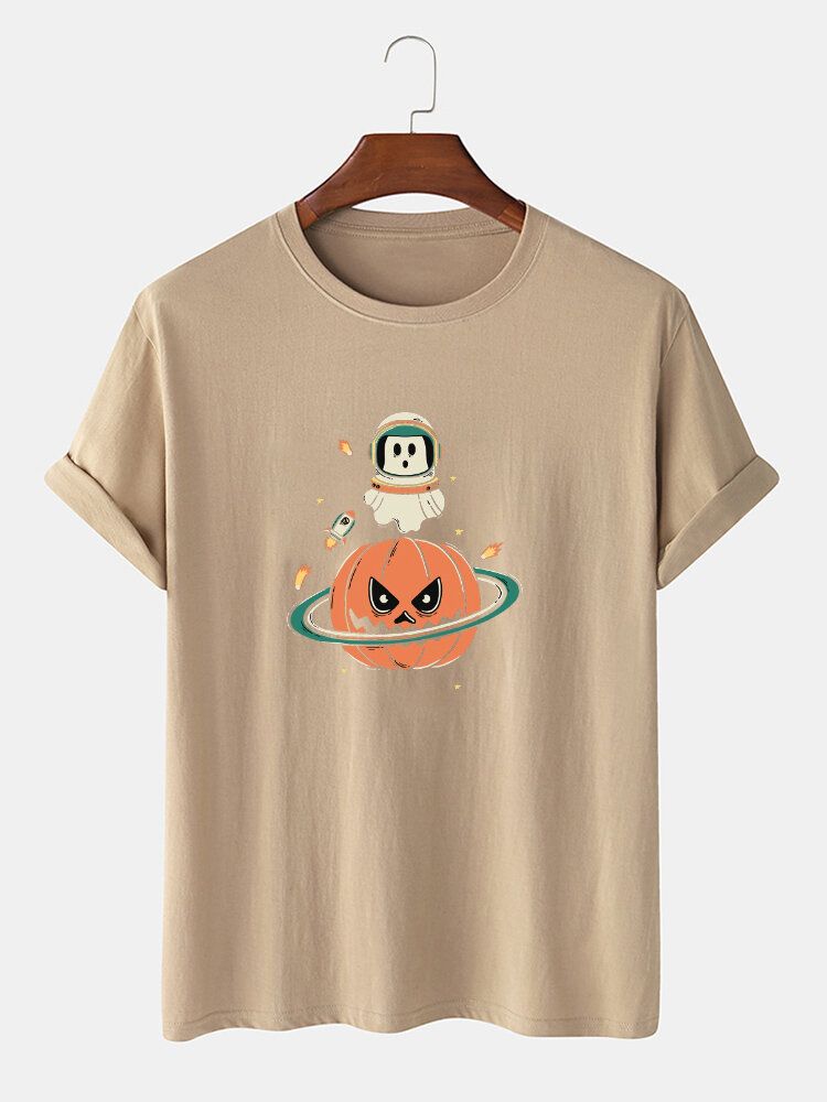 T-shirts 100% Coton À Manches Courtes Et Imprimé Citrouille D'halloween Pour Hommes