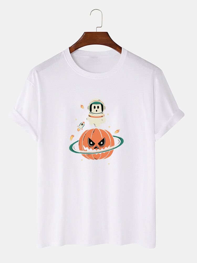 T-shirts 100% Coton À Manches Courtes Et Imprimé Citrouille D'halloween Pour Hommes