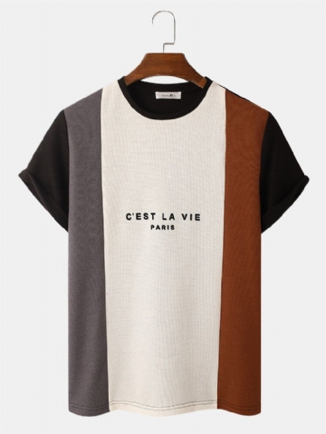 T-shirts À Col Rond En Patchwork De Veines Tricotées Pour Hommes