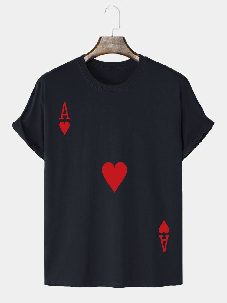 T-shirts Décontractés Imprimés 100% Coton Poker Ace Of Hearts Pour Hommes