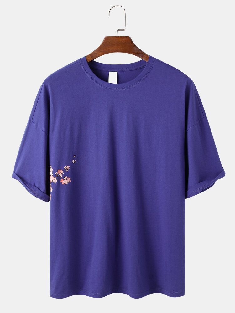 T-shirts Décontractés À Manches Courtes 100% Coton À Imprimé Floral Pour Hommes