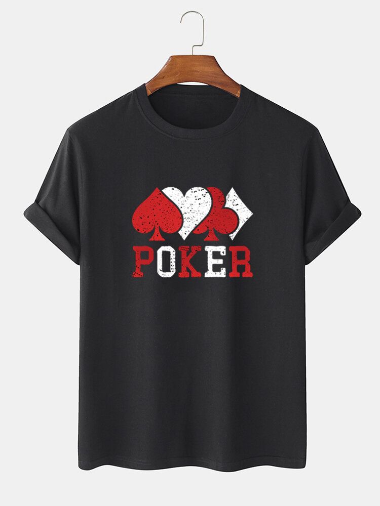 T-shirts Décontractés À Manches Courtes 100% Coton À Imprimé Poker Contrasté Pour Hommes