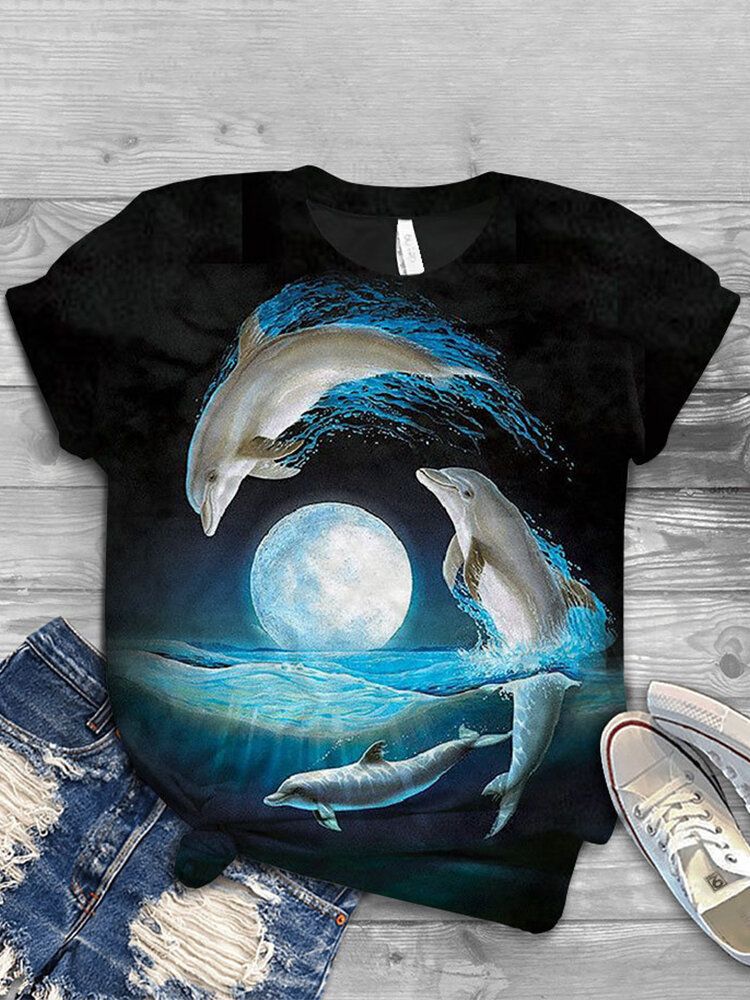 T-shirts Décontractés À Manches Courtes À Col Rond Pour Femmes Ocean Whale