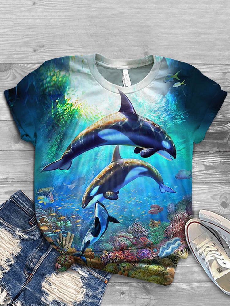 T-shirts Décontractés À Manches Courtes À Col Rond Pour Femmes Ocean Whale