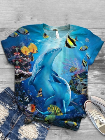 T-shirts Décontractés À Manches Courtes À Col Rond Pour Femmes Ocean Whale Print