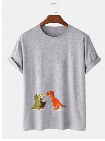 T-shirts Décontractés À Manches Courtes Pour Hommes 100% Coton Dessin Animé Dinosaure