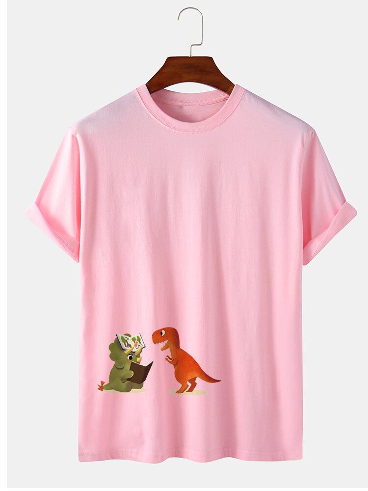 T-shirts Décontractés À Manches Courtes Pour Hommes 100% Coton Dessin Animé Dinosaure