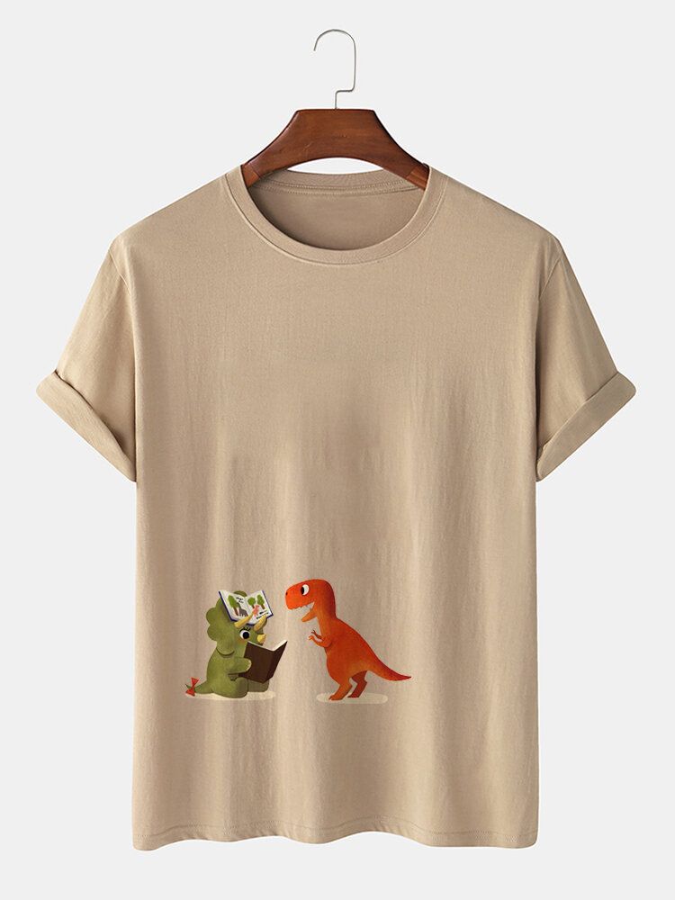 T-shirts Décontractés À Manches Courtes Pour Hommes 100% Coton Dessin Animé Dinosaure