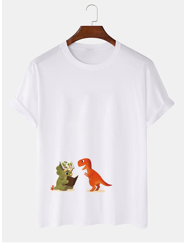 T-shirts Décontractés À Manches Courtes Pour Hommes 100% Coton Dessin Animé Dinosaure