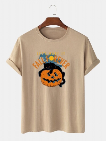 T-shirts Décontractés À Manches Courtes Pour Hommes 100% Coton Halloween Cat Print