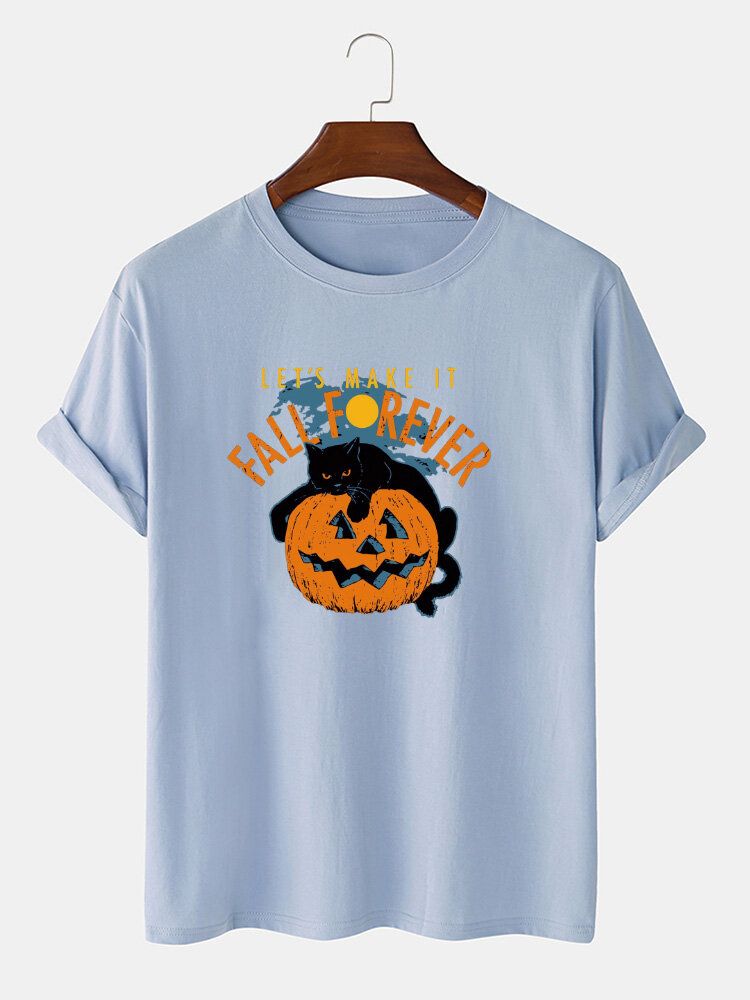 T-shirts Décontractés À Manches Courtes Pour Hommes 100% Coton Halloween Cat Print