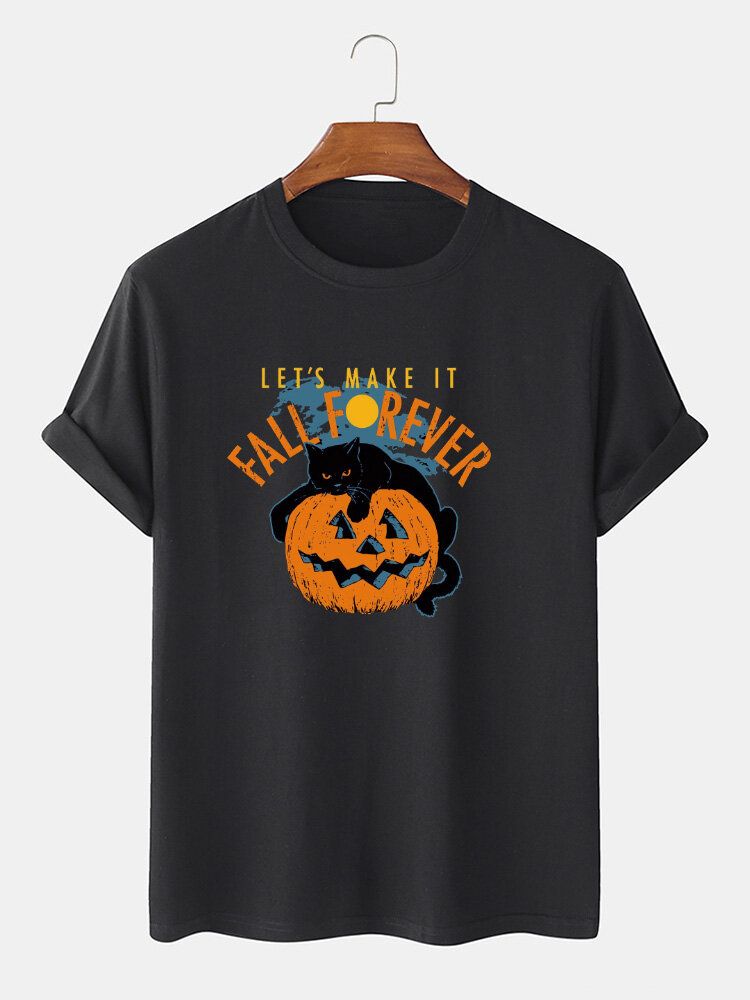 T-shirts Décontractés À Manches Courtes Pour Hommes 100% Coton Halloween Cat Print