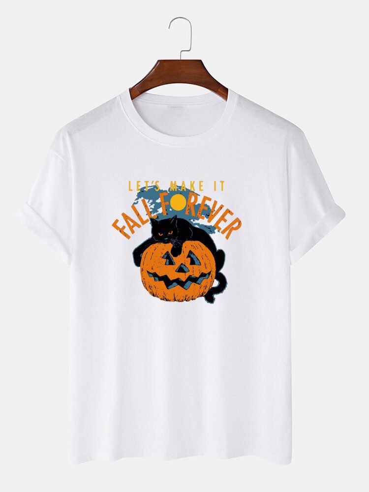 T-shirts Décontractés À Manches Courtes Pour Hommes 100% Coton Halloween Cat Print