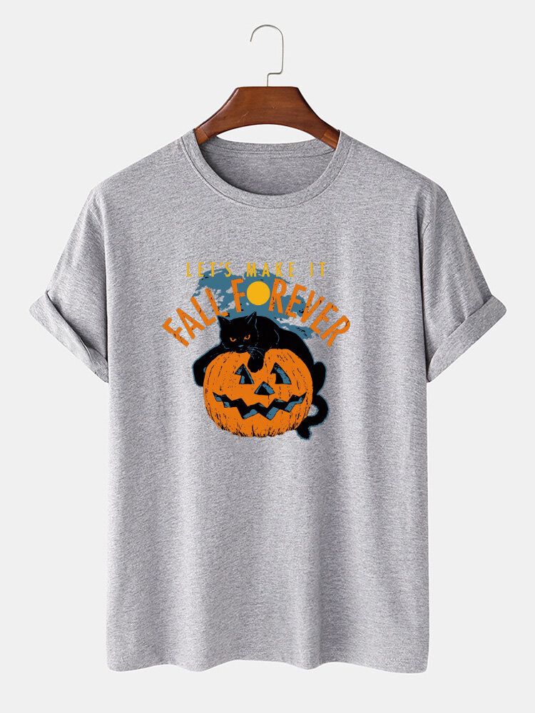 T-shirts Décontractés À Manches Courtes Pour Hommes 100% Coton Halloween Cat Print