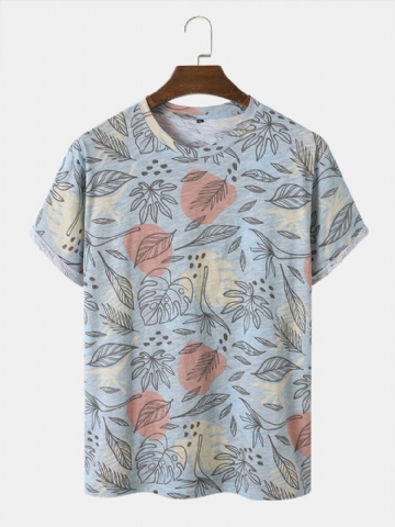 T-shirts De Loisirs À Manches Courtes En Coton Imprimé Tropical Pour Hommes