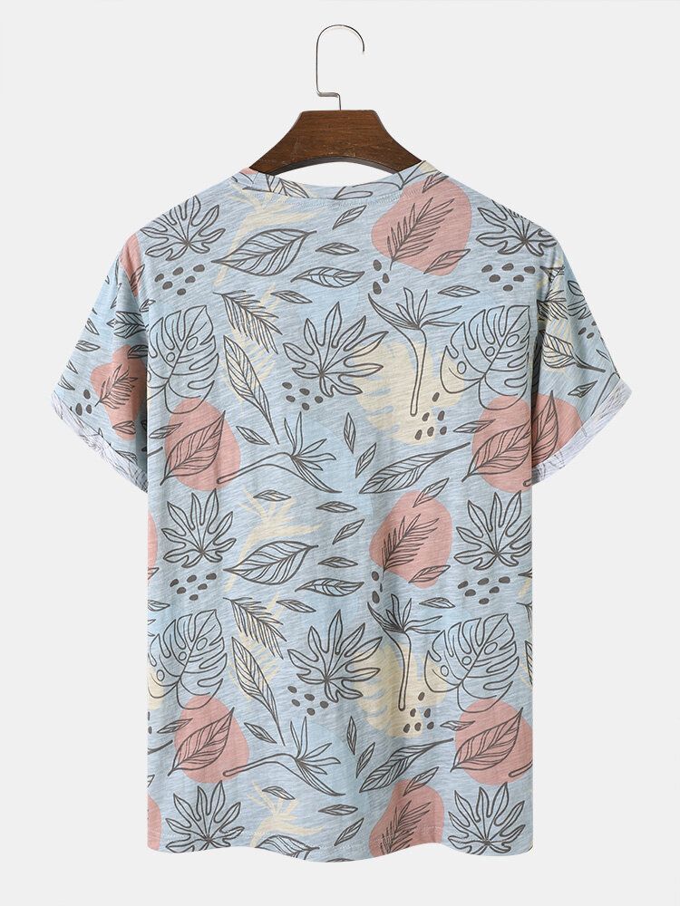 T-shirts De Loisirs À Manches Courtes En Coton Imprimé Tropical Pour Hommes