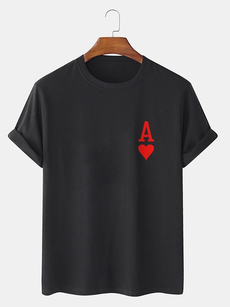 T-shirts À Manches Courtes 100 % Coton Imprimé Ace Of Hearts Poker Pour Homme