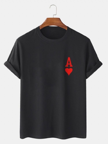 T-shirts À Manches Courtes 100 % Coton Imprimé Ace Of Hearts Poker Pour Homme