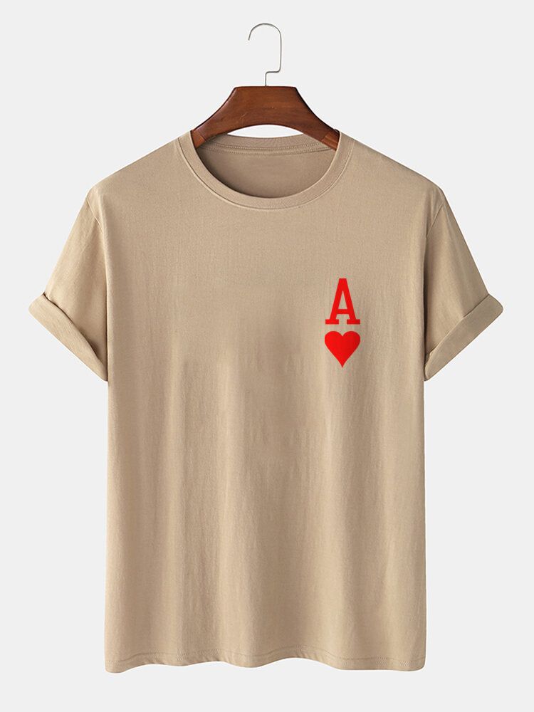 T-shirts À Manches Courtes 100 % Coton Imprimé Ace Of Hearts Poker Pour Homme