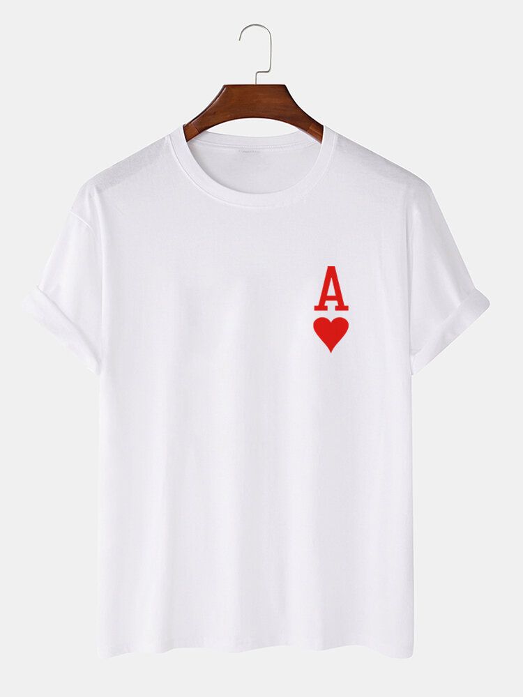 T-shirts À Manches Courtes 100 % Coton Imprimé Ace Of Hearts Poker Pour Homme