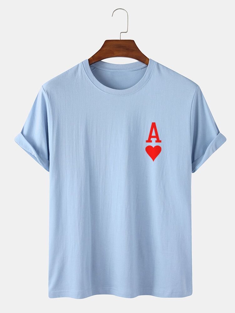 T-shirts À Manches Courtes 100 % Coton Imprimé Ace Of Hearts Poker Pour Homme