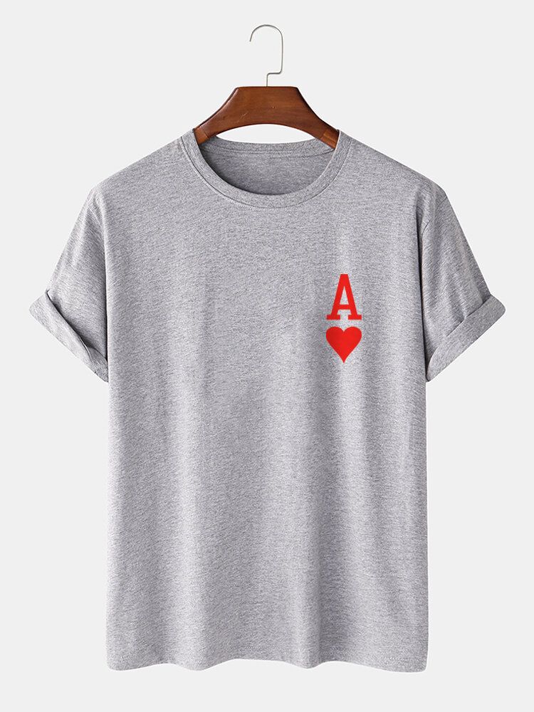 T-shirts À Manches Courtes 100 % Coton Imprimé Ace Of Hearts Poker Pour Homme