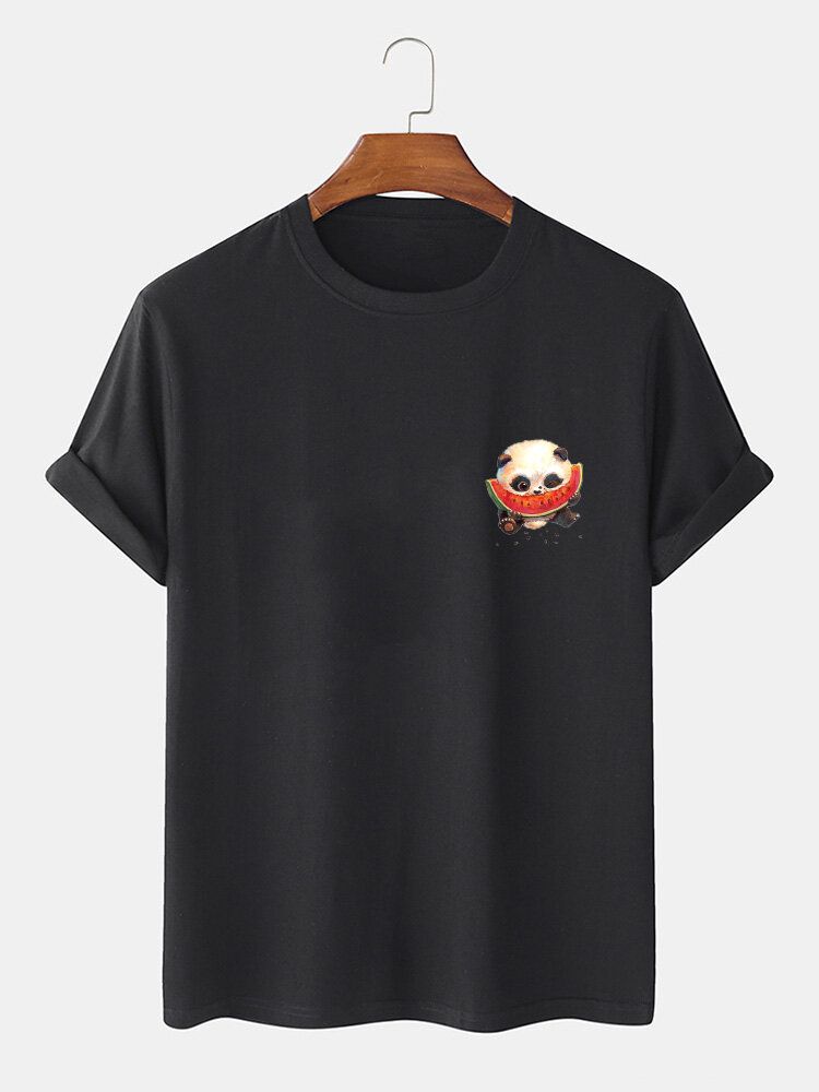 T-shirts À Manches Courtes 100 % Coton Imprimé Panda Dessin Animé Pour Homme