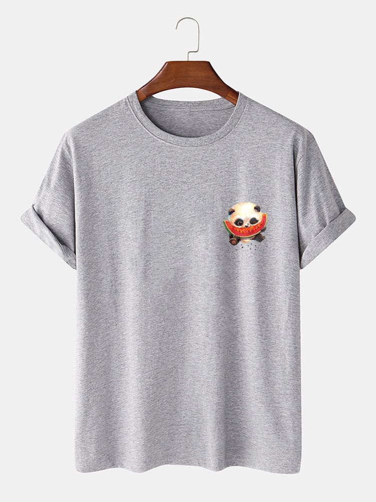 T-shirts À Manches Courtes 100 % Coton Imprimé Panda Dessin Animé Pour Homme