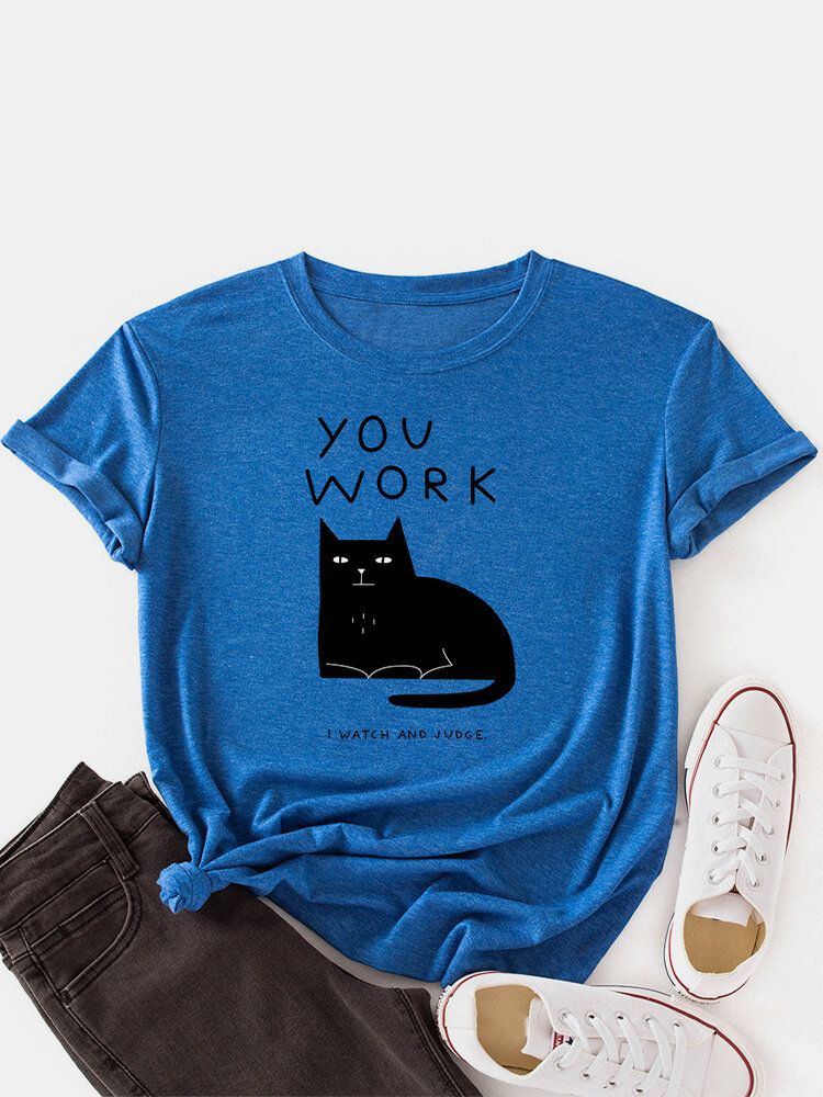 T-shirts À Manches Courtes À Col Rond Et À Imprimé De Lettres De Chat Pour Femmes