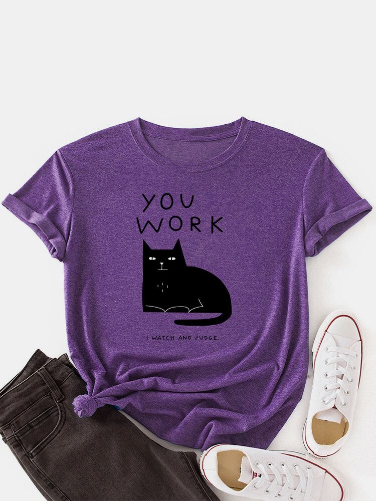 T-shirts À Manches Courtes À Col Rond Et À Imprimé De Lettres De Chat Pour Femmes