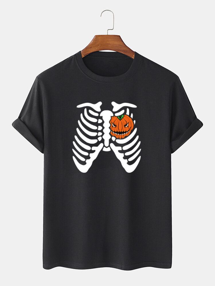 T-shirts À Manches Courtes En Coton Imprimé Citrouille Drôle D'halloween Pour Hommes