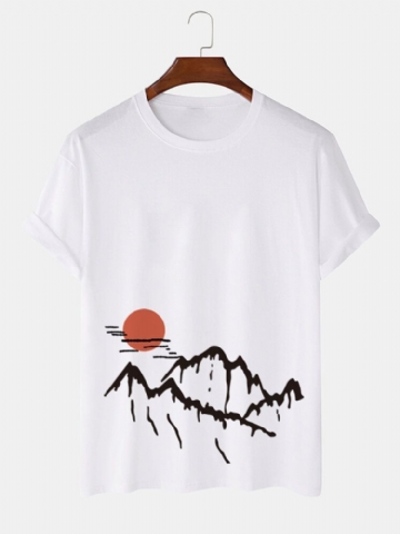 T-shirts À Manches Courtes En Coton À Imprimé Paysage Ukiyoe Pour Hommes