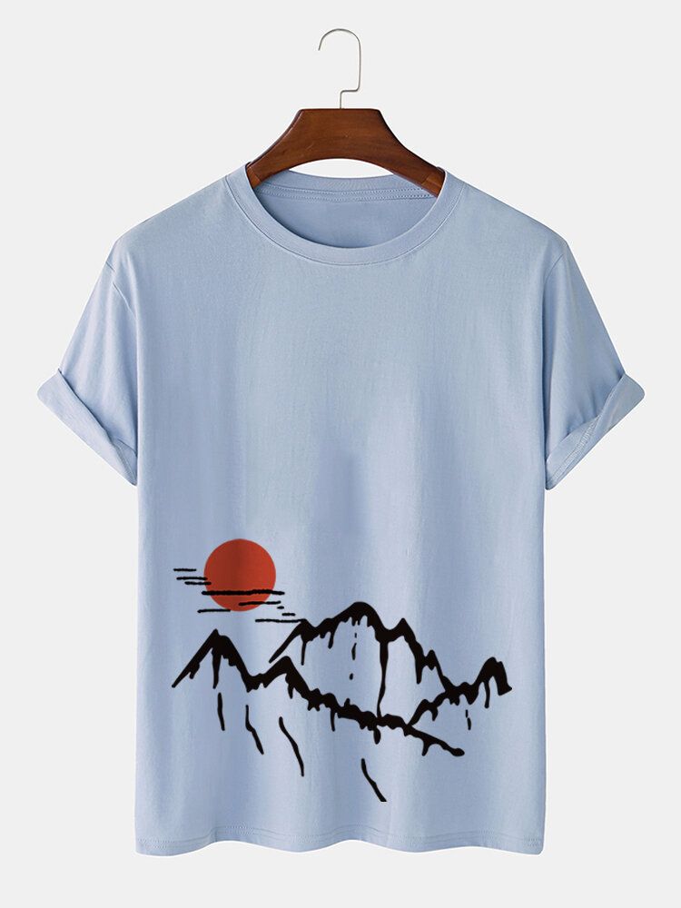 T-shirts À Manches Courtes En Coton À Imprimé Paysage Ukiyoe Pour Hommes