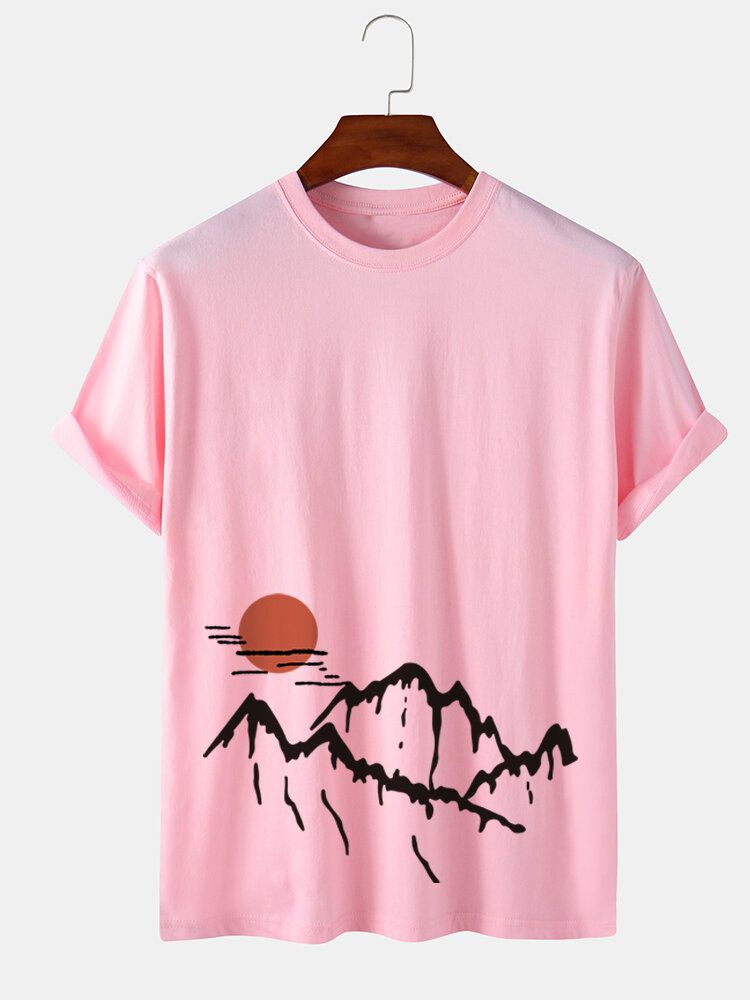 T-shirts À Manches Courtes En Coton À Imprimé Paysage Ukiyoe Pour Hommes