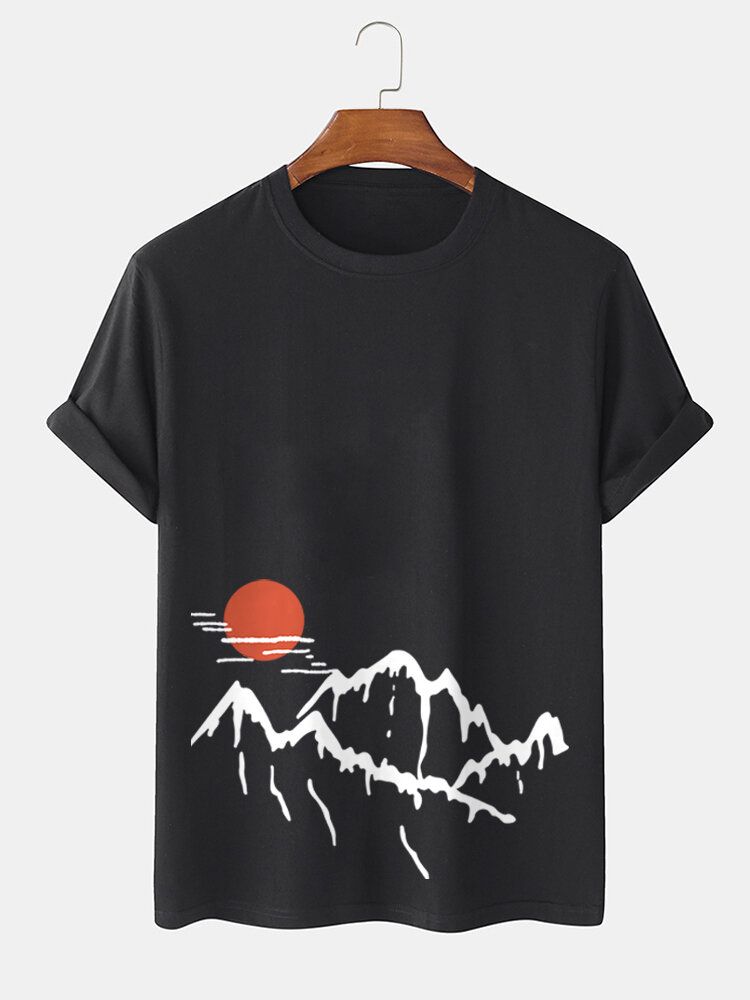 T-shirts À Manches Courtes En Coton À Imprimé Paysage Ukiyoe Pour Hommes