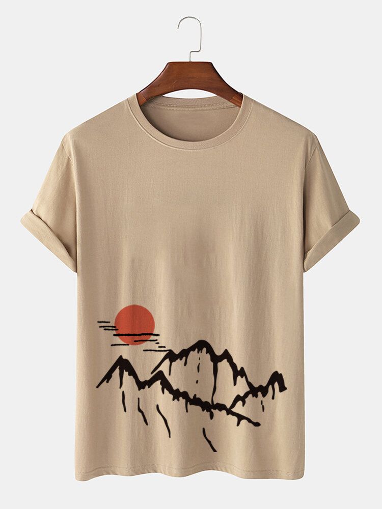 T-shirts À Manches Courtes En Coton À Imprimé Paysage Ukiyoe Pour Hommes