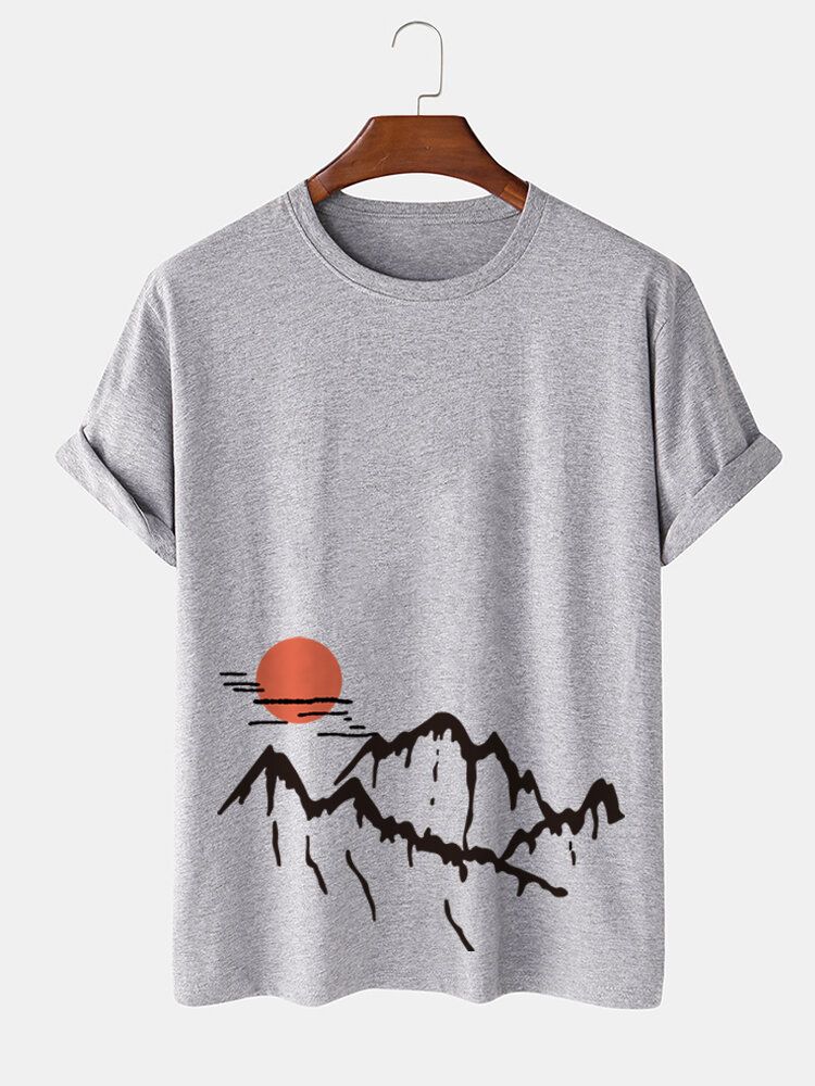 T-shirts À Manches Courtes En Coton À Imprimé Paysage Ukiyoe Pour Hommes