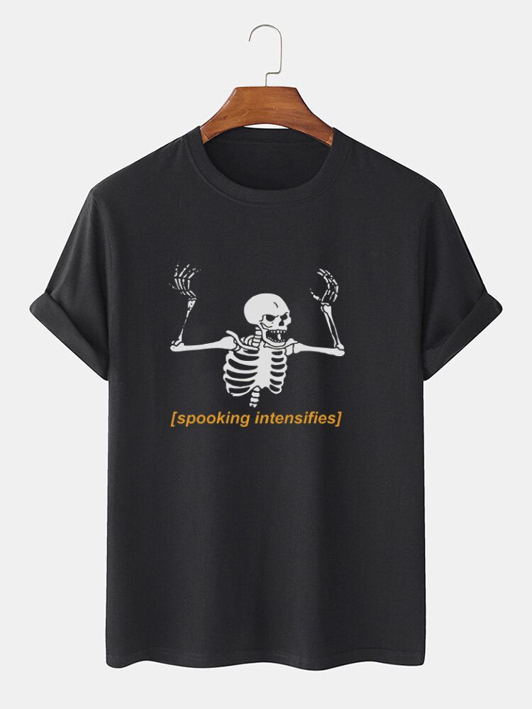 T-shirts À Manches Courtes Pour Homme 100 % Coton Avec Lettres Squelettes D'halloween