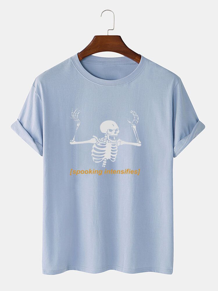 T-shirts À Manches Courtes Pour Homme 100 % Coton Avec Lettres Squelettes D'halloween