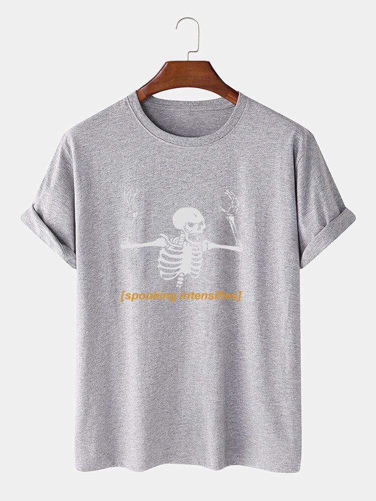 T-shirts À Manches Courtes Pour Homme 100 % Coton Avec Lettres Squelettes D'halloween