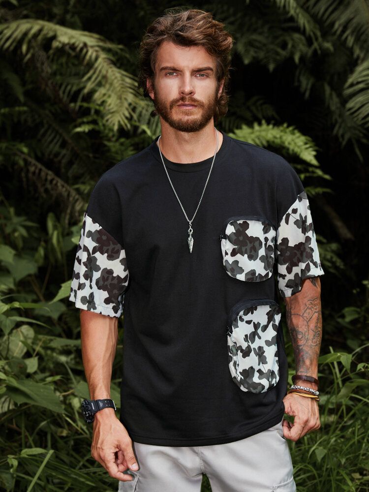 T-shirts Respirants Doux De Style Camping Avec Poche Florale Pour Hommes